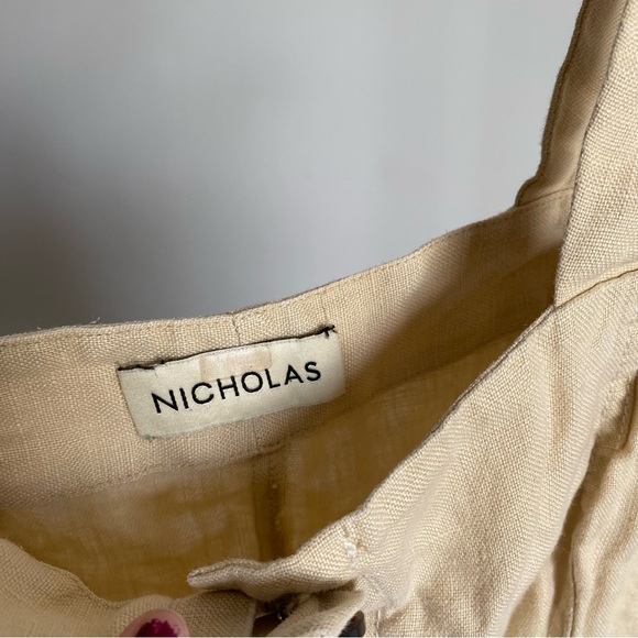 Nicholas Beige Button Front Double Strap Linen Mini Dress Sz 8 - Picture 3 of 9